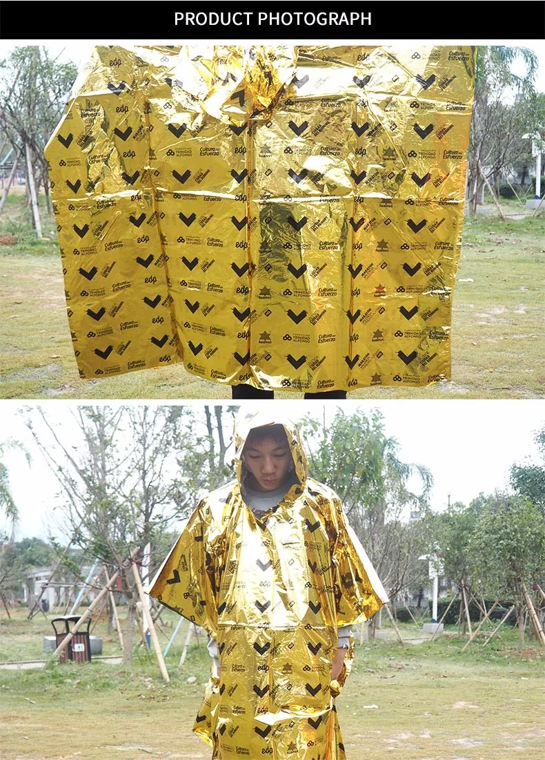 Теплоотражающее снаряжение для выживания от производителя, тепловой Майларовый дождевик, аварийное пончо для тактических принадлежностей