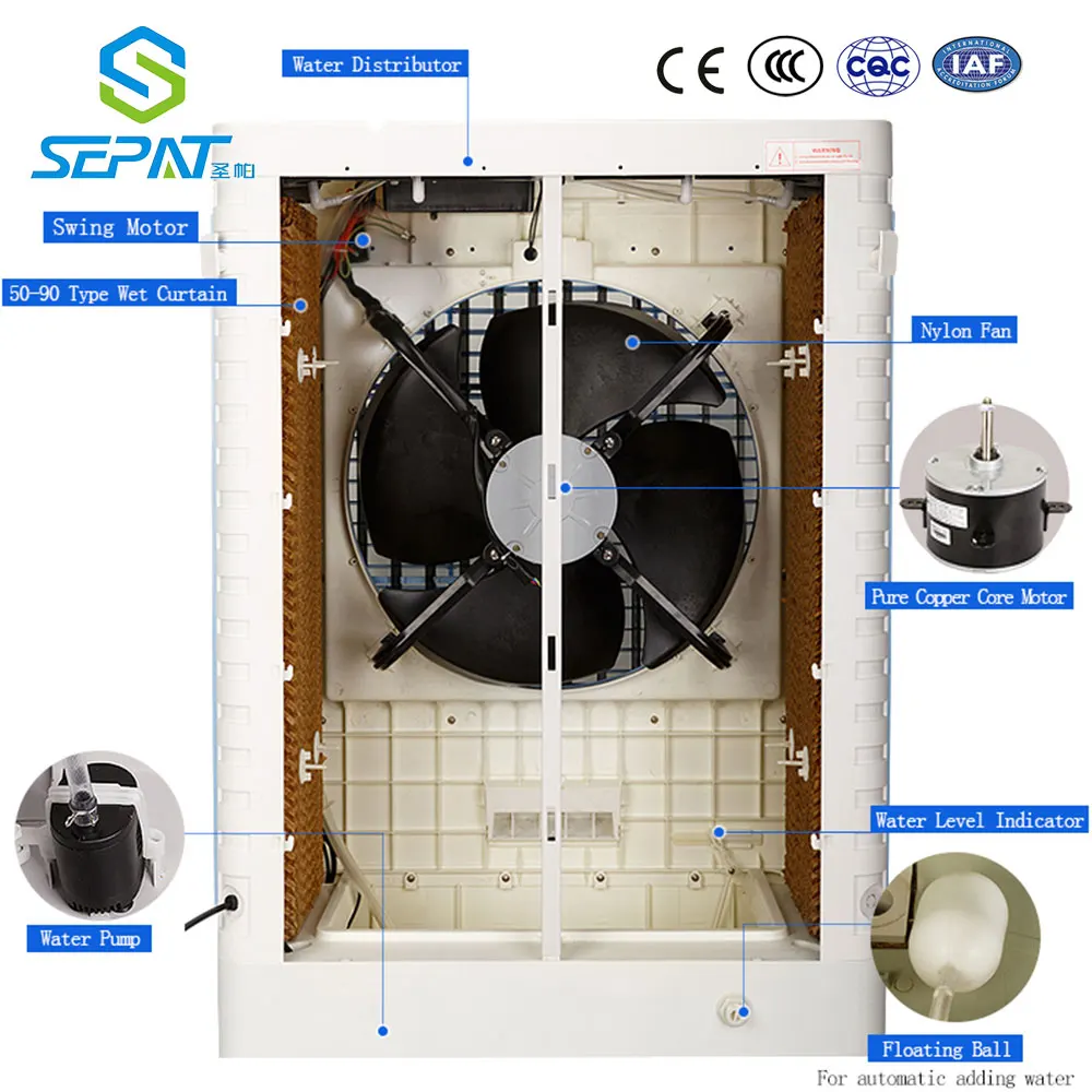 SEPAT SF-80T 100% copper-wire motor energy-saving evaporative battery rechargeable solar powered air cooler