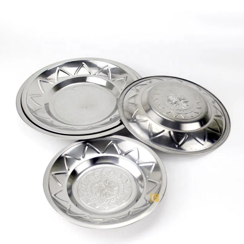 20cm Silvery Stainless Steel Dinner Plate Indian Dishes For Restaurant Food dinnerware plate