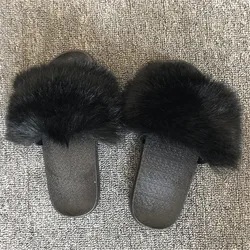 Женские зимние теплые меховые тапочки, женские милые плюшевые сандалии из искусственного лисьего меха, обувь, пушистые тапочки, женские меховые тапочки для женщин