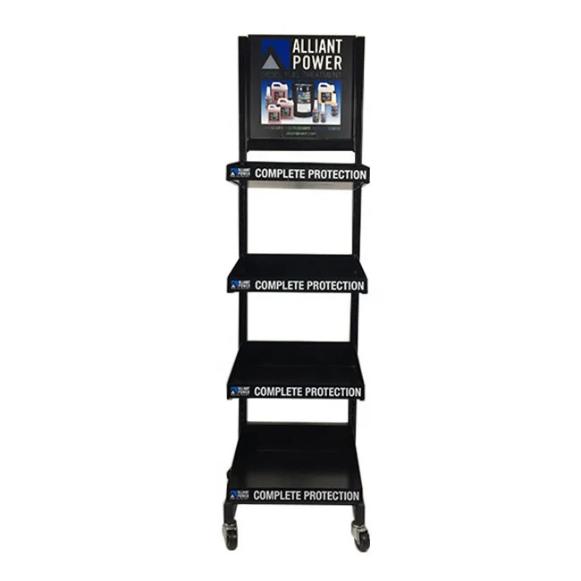 Adjustable 4 Tier Flooring Metal Display Stand Custom Branding metal motor engine oil display rack Stand