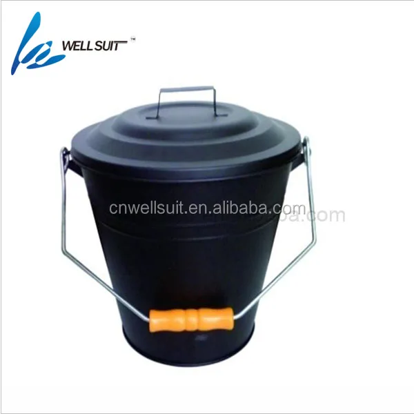 Fireplace Metal Hot Ash bucket with lip black coating shovel and bucket for fireplace