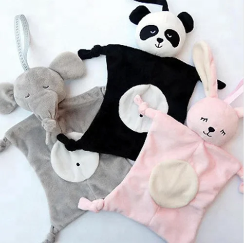 Free Sample Plush Panda Security Blanket/Rabbit Soft Baby Blanket Soothing Towel