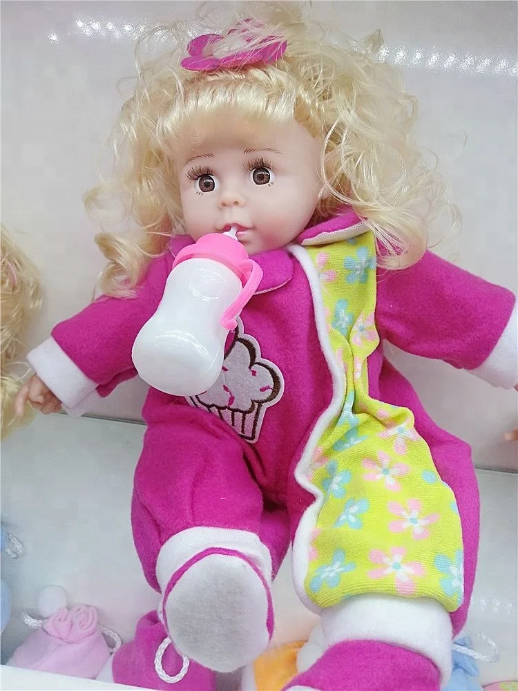 2018 new Children play electronic vinyl 37cm lovely reborn nursing bottle baby doll cry laugh dad mommy doll for music gift toys