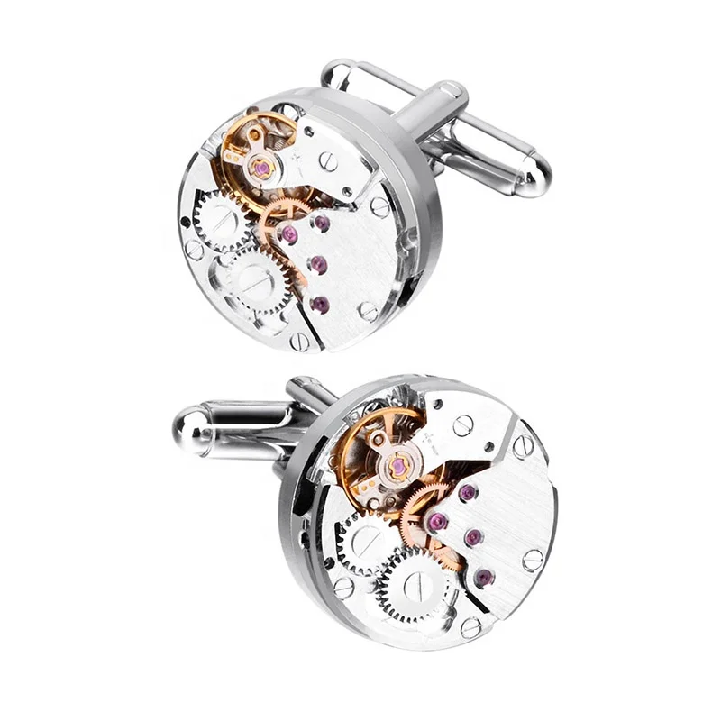 
SAVOYSHI Steampunk Watch Movement Cufflinks for Mens Shirt High Quality Silver Mechanical Gear Cuff links Gift Brand Jewelry 