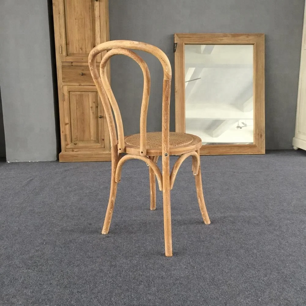 MRS WOODS Solid Wood Classic Stackable Cross Back Rattan Woven Rustic Dining Chair