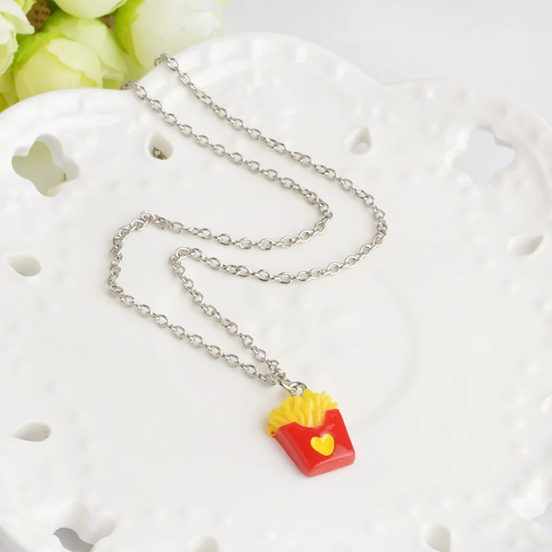 1 set Best Friend Forever BFF necklace silver chain fast food charm necklace cute French Fries chips hamburger necklace