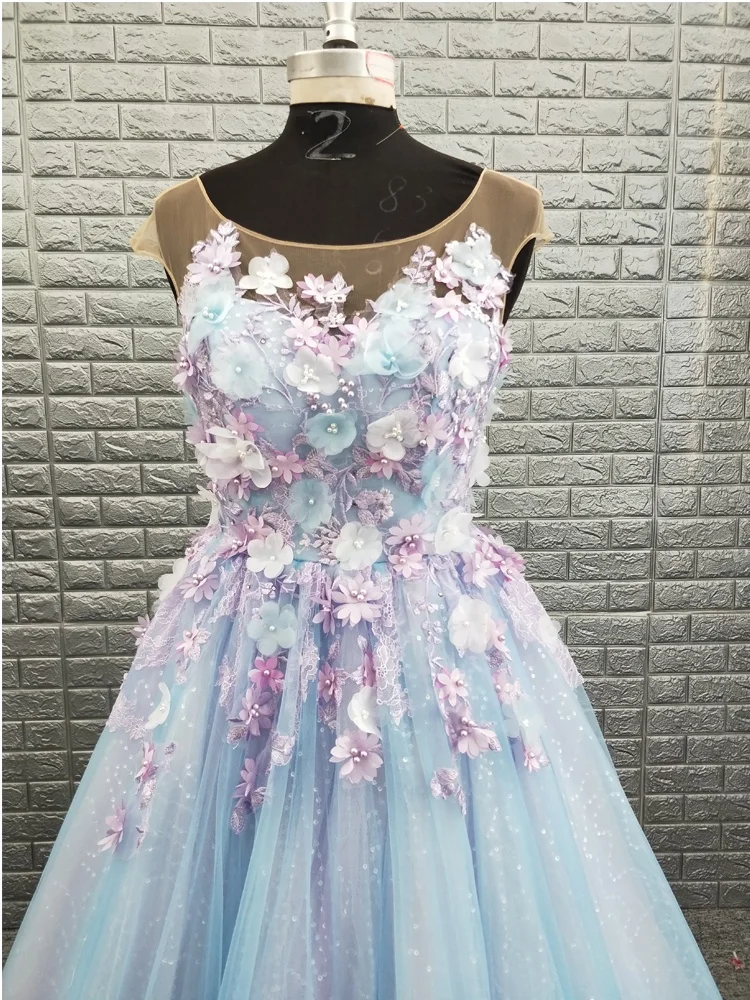 Womens Beautiful 3D Flowers Evening Gowns Elegant Long Evening Dress Special Occasions Prom Dresses 2019