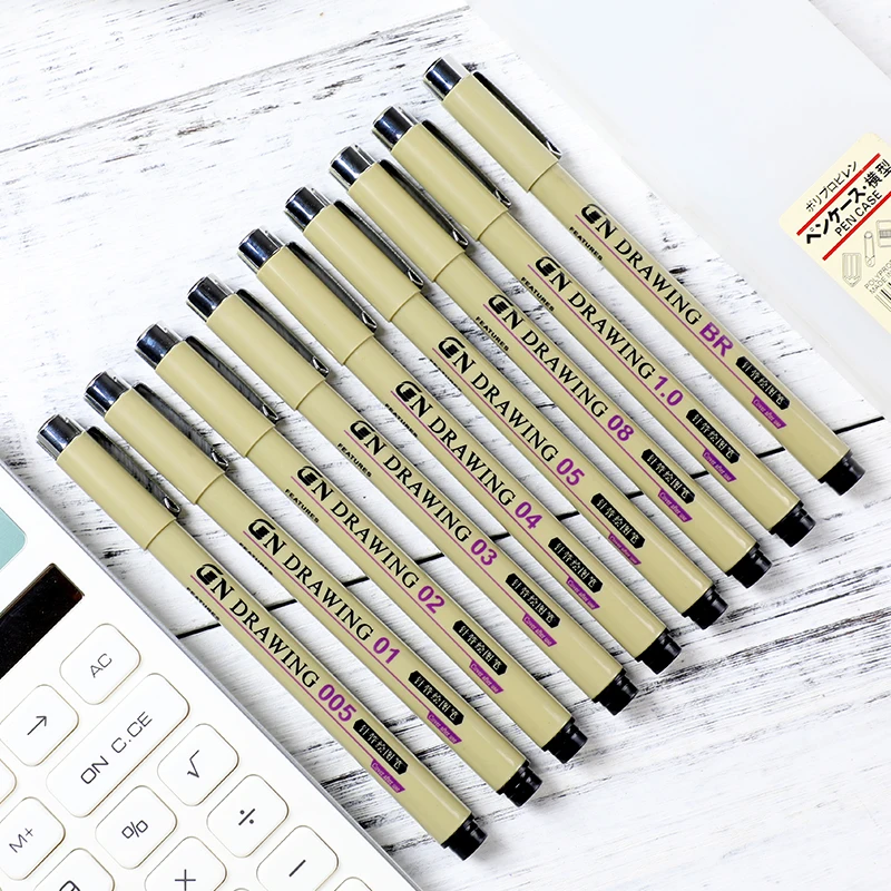 9 pcs Neelde Soft Brush Fine Line Pen Black Sketch Markers Waterproof Drawing Pen for School Suppliers