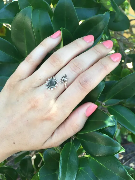 Factory Price 925 Sterling Silver Bee and Flower Spoon Ring