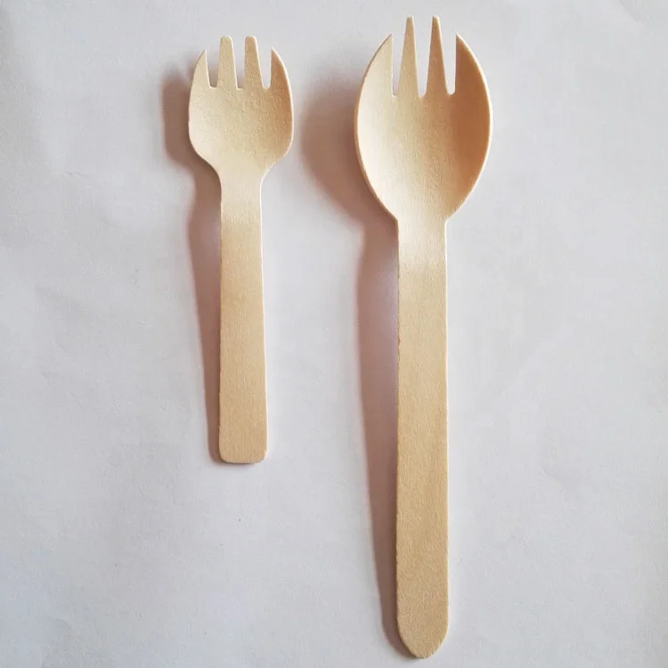 Individual Plastic Bag Packing Wooden Spork Fork Knife Set