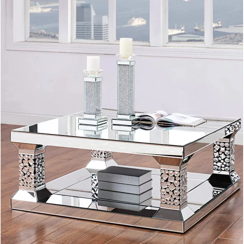Mirrored beveled frame gems coffee table