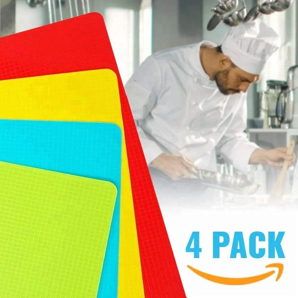 
Plastic Cutting Mat Set - Quality Thin Cutting Boards 4 Colors - Non-Toxic, Flexible & Non-Slip - Perfect for Chopping Vegetable 