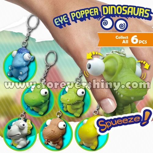 Custom Small Gashapon Gift Toys Key Chain Animal Squeeze Plastic Rubber Dinosaurs Eye Pop Out toys for kids