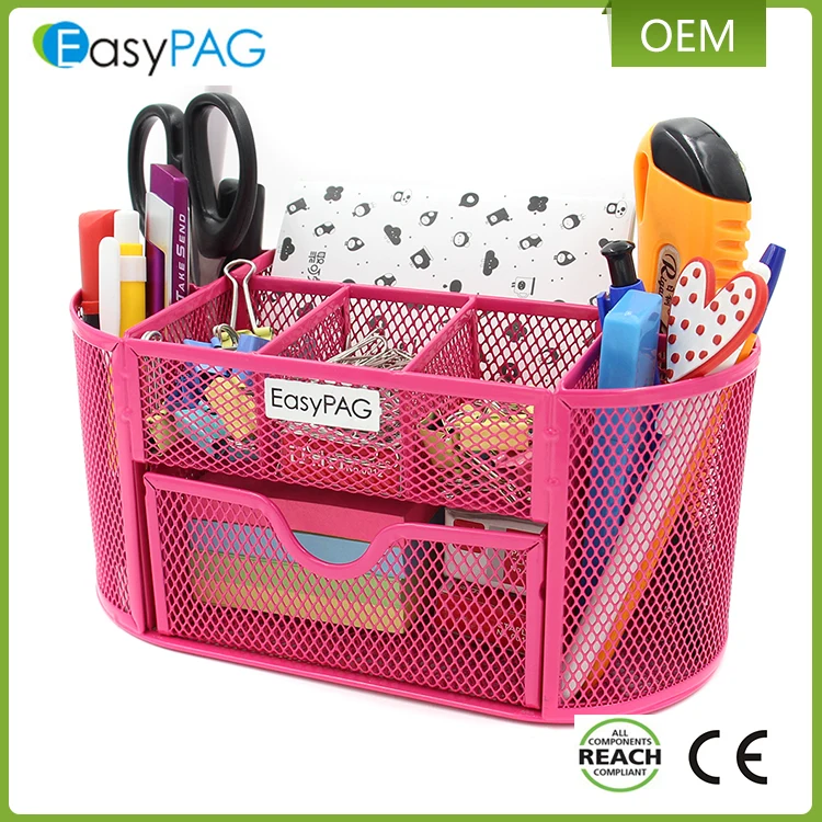 EasyPAG, настольный органайзер, черный сетчатый, для офиса, школы, поставка, Caddy с выдвижным ящиком, розовый