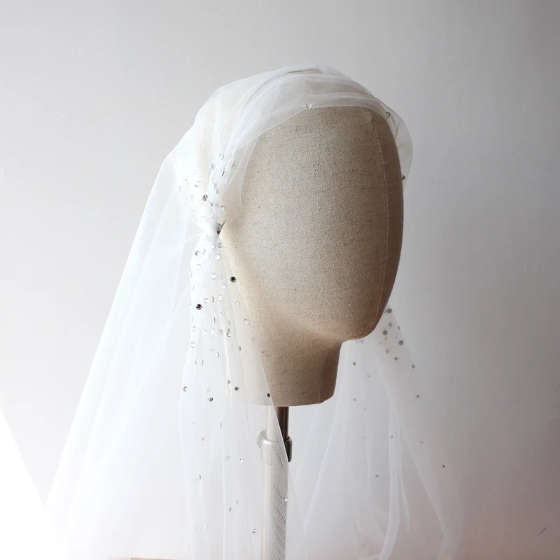 V619 Bead White Thicken Soft Tulle Cathedral Lace Veil Spanish Lace Veil Mantilla Bridal Veils With Comb