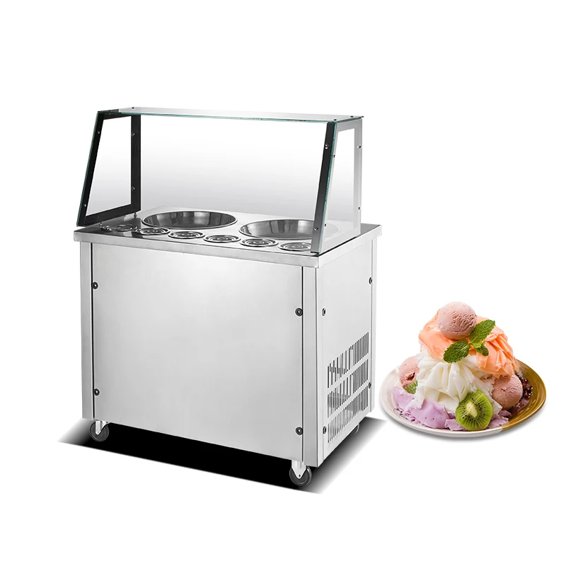 2019 Hot Sale Commercial Stainless Steel Double And Single Flat Pan Roll Fry Ice Cream Thai fried ice cream machine