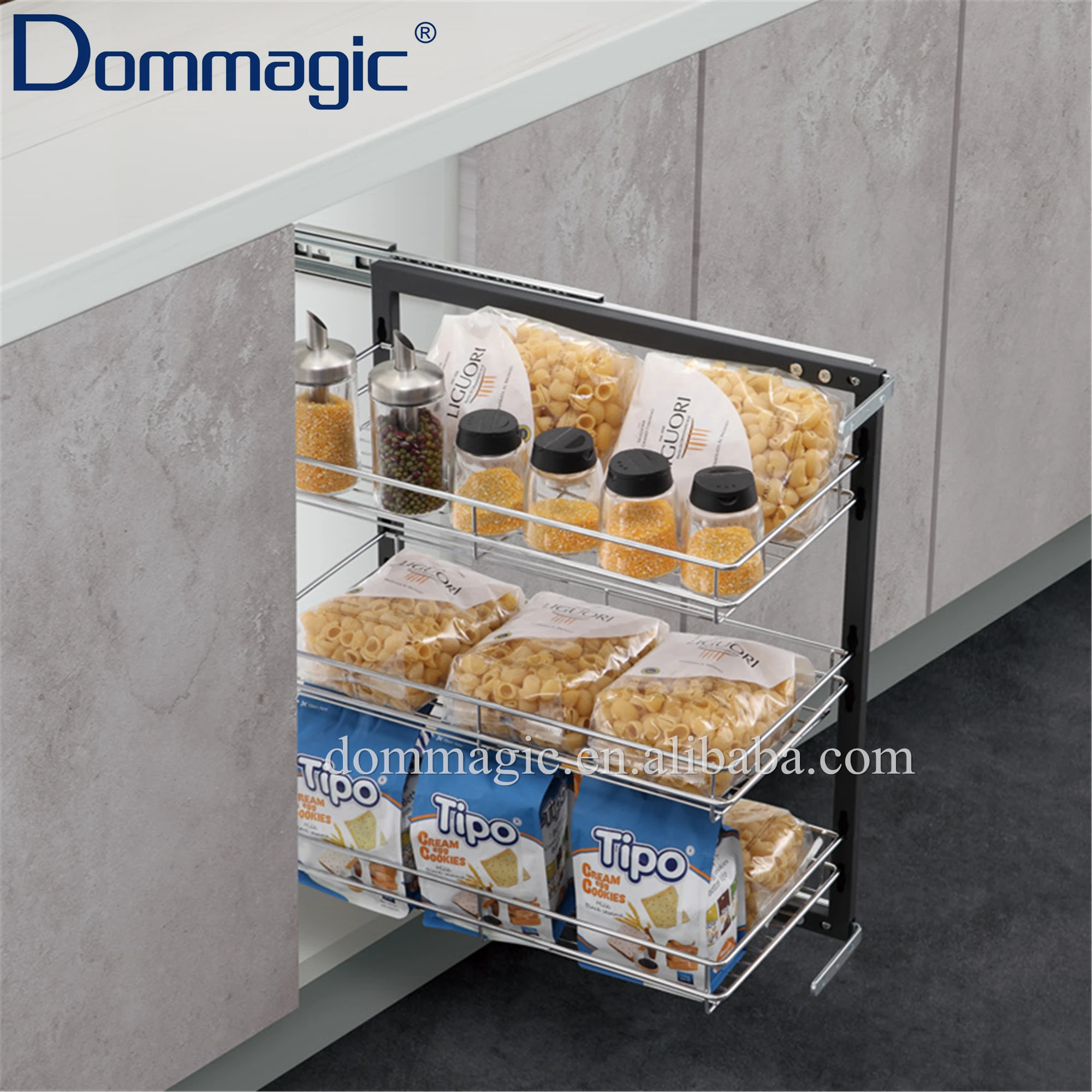 Kitchen Cabinet Side Pull Out Basket for Base Cabinet Storage