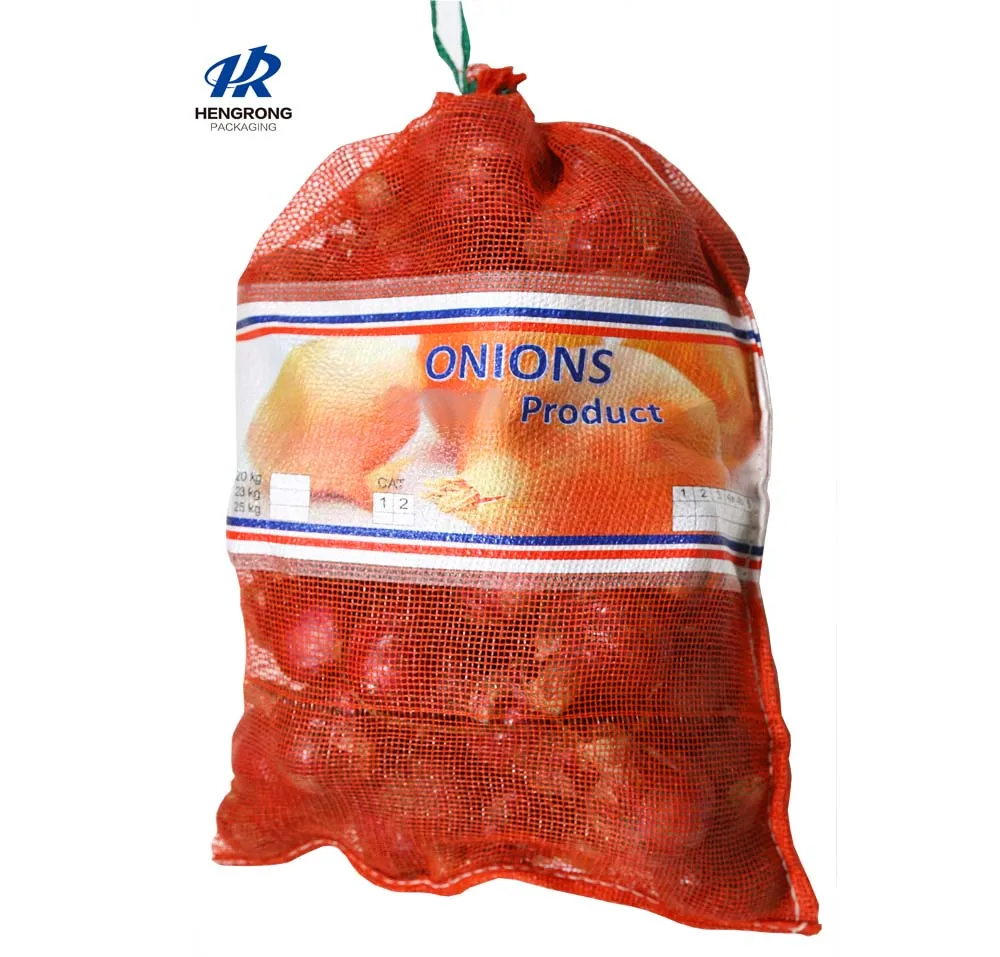 25 kg Leno mesh bag packing for onion  with UV treated and printing band label