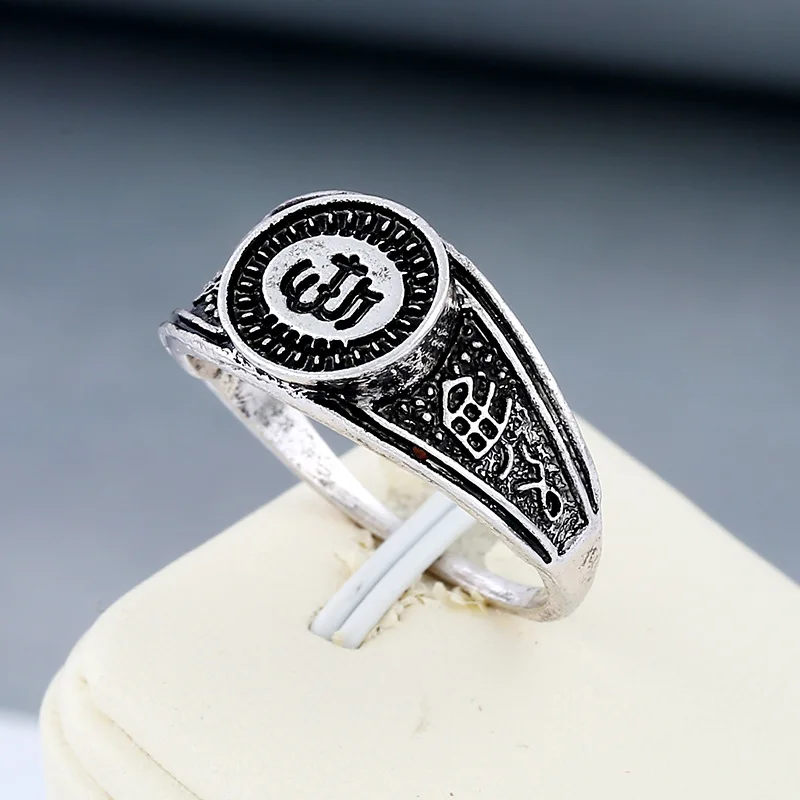 1PCS New Antique Silver Muslim Finger Ring Allah Arabic Shahada Arabic God Messager For Women Men Middle Eastern Ramadan Jewelry