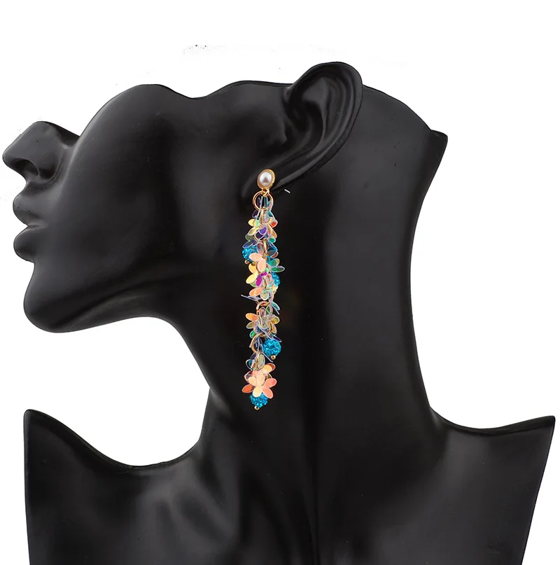 Интернет-магазин Бесплатная доставка Ювелирные серьги разноцветные Длинные чешские лепестки блесток кисточкой серьги