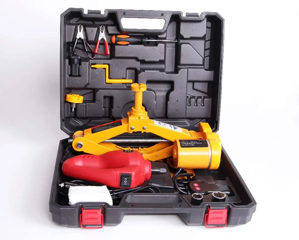 
Hot Sale CE ISO Chinese Supplier Durable Portable 2T Electric Screw Scissor Car Jack and Impact Wrench DC12V for Quick Repair 