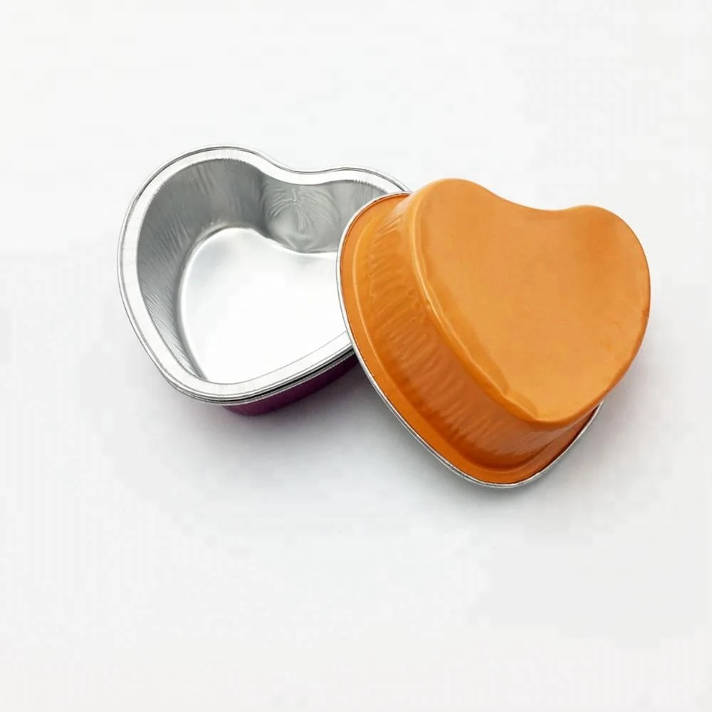 Heart shaped aluminum foil baking cup  custom printed aluminum foil pudding dessert cake cup with lid