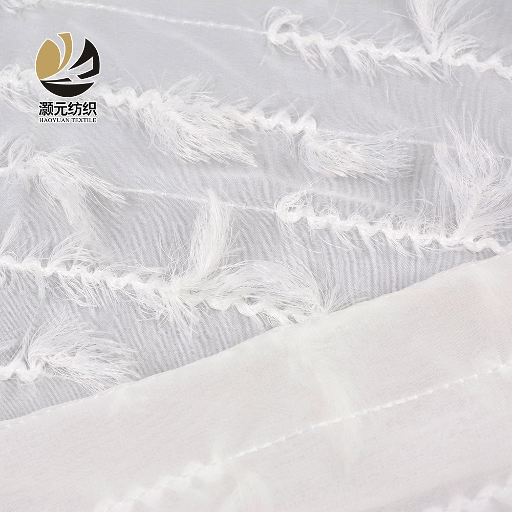 Stock lot wholesale high quality polyester soft fancy 3d white feather crepe chiffon fabric