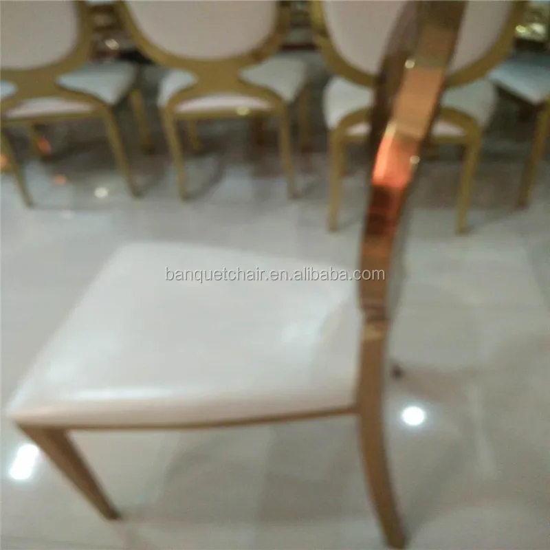 
new style luxury event stainless steel wedding gold banquet chair round back 