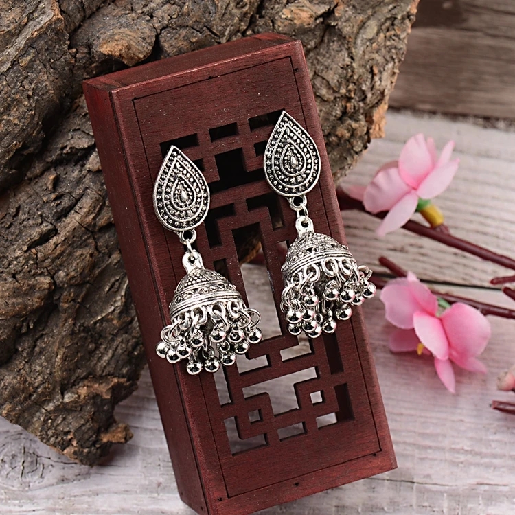 Wholesale Alloy Waterdrop Earring Silver Plated Jewelry Fashion  Indian Earrings jhumka  for Women
