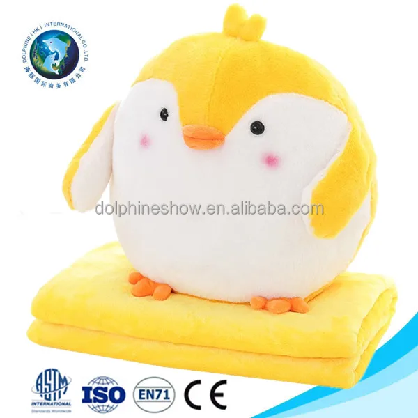 
Stuffed Plush Animal Pillow Blanket For Kids Cheap Custom Soft Plush Yellow Chick 2 in 1 Pillow Coral Fleece Baby Blanket 
