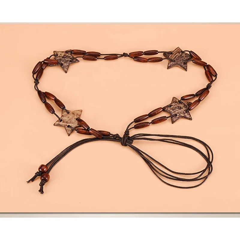 Bohemian style star beaded ladies waist braided rope belt women dress chain belt