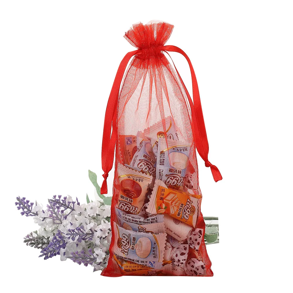 Подарочный мешок из органзы с Красной сеткой и шнурком