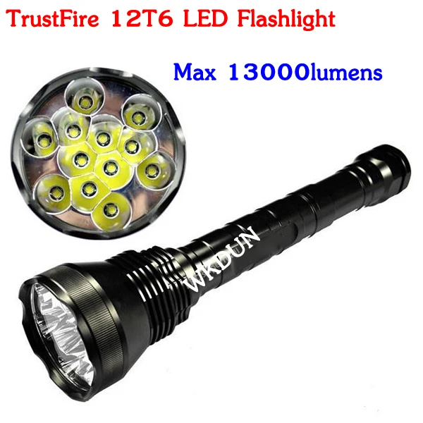 China Wholesale Trustfire 13000-lumen LED Rechargeable Flashlight 12T6 T6 with 5 Modes Aluminum Alloy Body