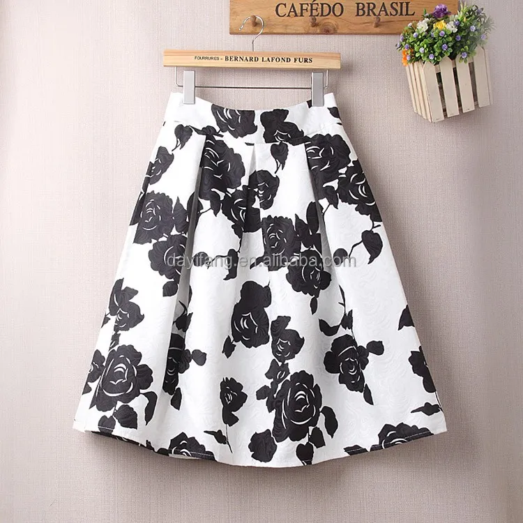 A line midi skirt women pleated high waist lady skirt vintage floral print casual 2016 summer fashion ball gown skirt