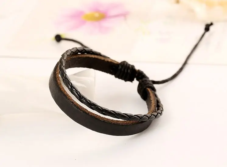 Wholesales Fashion Handmade Wristbands Truth Black Adjustable Leather Bracelet For Men