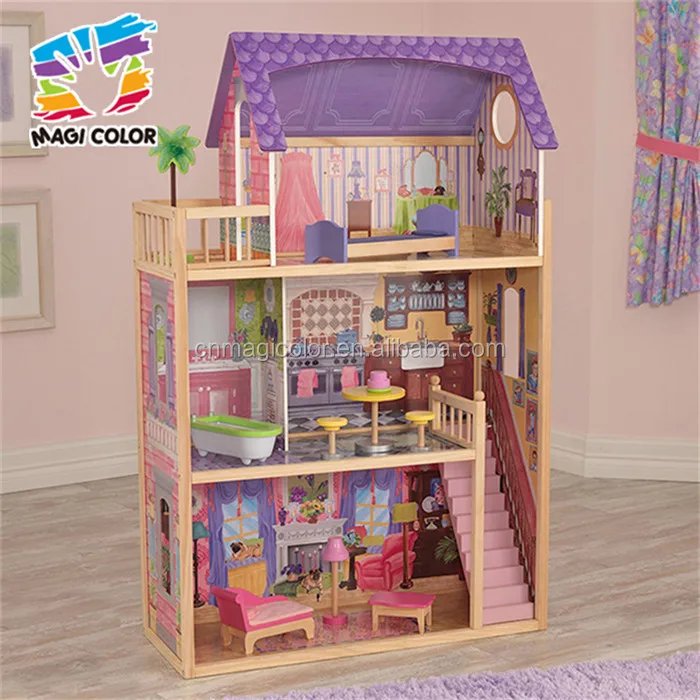 wholesale children luxurious and attractive wooden modern dollhouse new design kids toys gifts wooden modern dollhouse W06A223