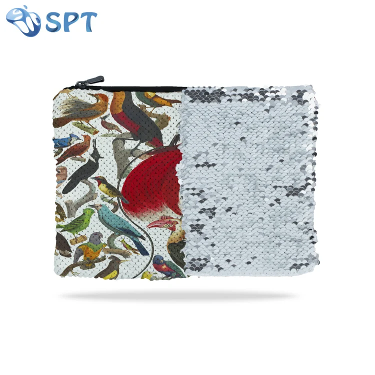 Sublimation Front white Sequin Linen Zipper Makeup Bag