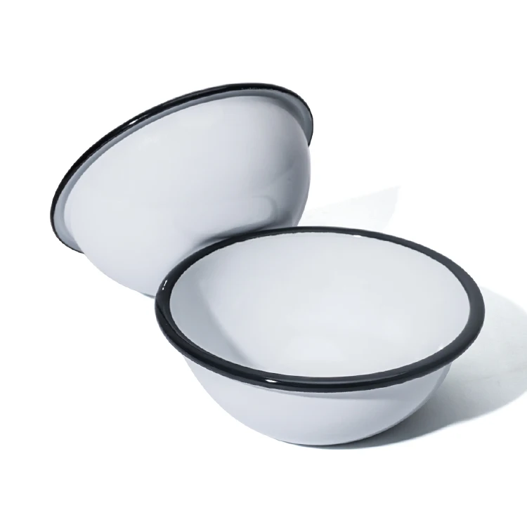 Salad Bowl Custom Mixing Bowl LOGO Printing Soup Enamel Bowl with Roll Rim