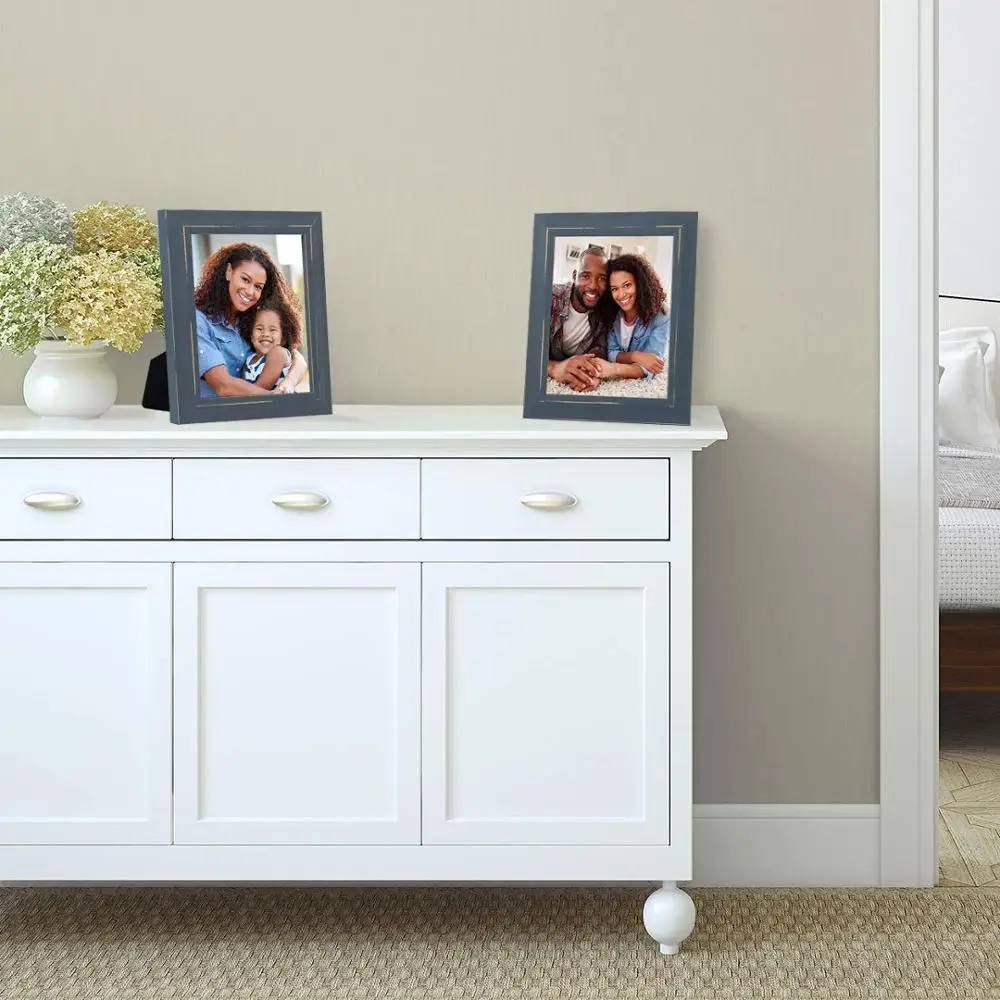 
Americanflat 2 Pack - 8x10 Blue Rustic Picture Frames - Built-in Easels - Wall Display - Tabletop Display 