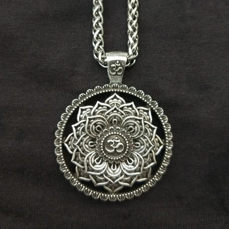 Indian Mythology Ancient Indian Mandala Flower Necklace Mandala Pendant Antique Silver Zen Yoga Necklace
