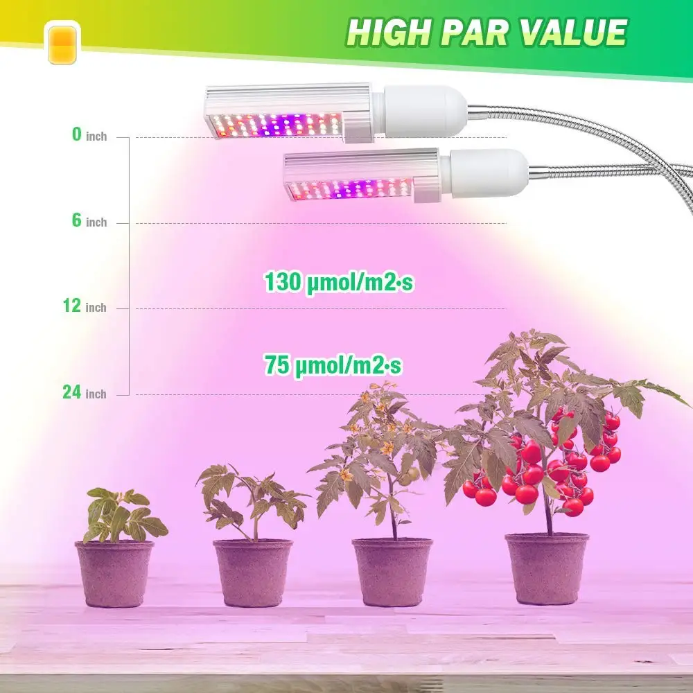 45W Led Grow Light Bulb for Indoor Plants, 100 LEDs Sunlike Full Spectrum Grow Lamp White, Dual Head Gooseneck Desk Plant Light