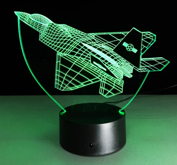 Acrylic  Aircraft Shaped 3D illusion LED Night Light Creative Stereoscopic 7 Colors Flashing Touch LED Night Light
