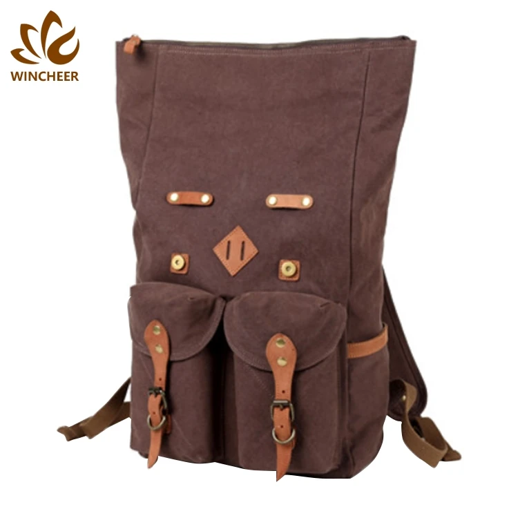 New design custom logo fashion retro laptop back pack bags canvas backpack for men waxed canvas backpack