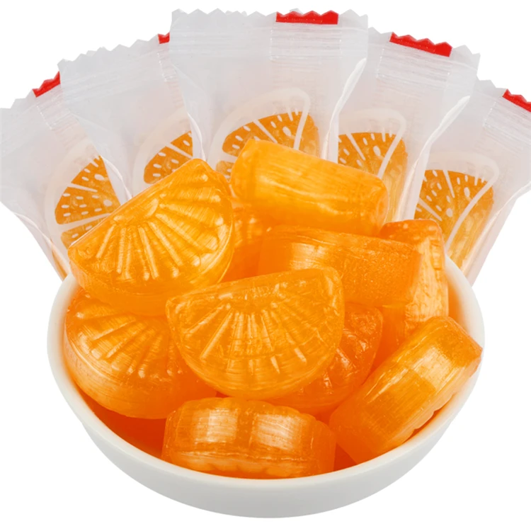 
Good taste sweet orange fruit shape hard candy 