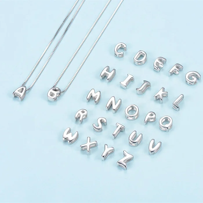 Simple women jewelry silver charm initial letter 925 sterling silver necklace with letter pendant
