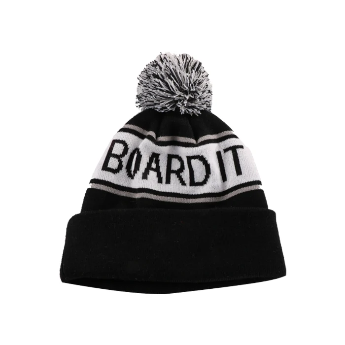 
Custom Made Your Own Logo jacquard Knit Beanie with Pom Pom 