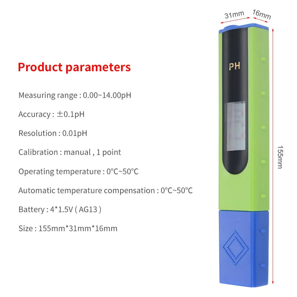 yieryi Digital pH Meter Water Quality Tester with 1.2 inch Large Arc LCD Display, 0.01 Resolution, pH Measurement pH Meter