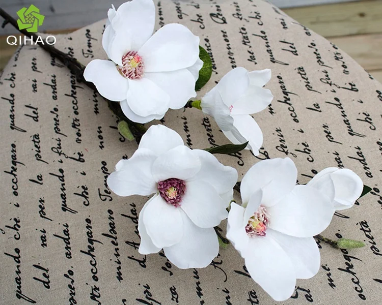 Top sale price  silk  5 heads single stem artificial magnolia flower for decoration