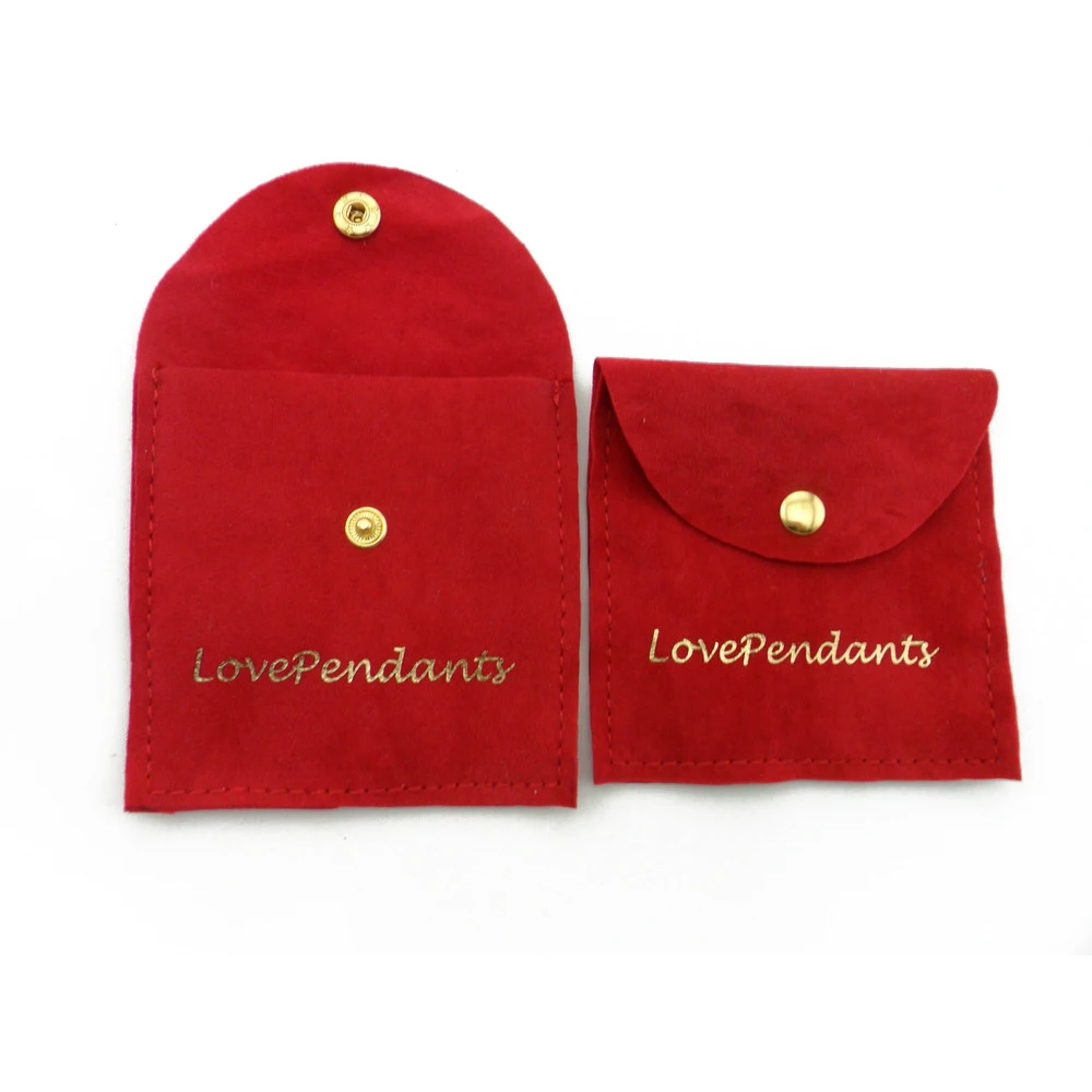 Custom Button Red Black Jewellery Packing Suede Velvet Gift Drawstring Packaging Bag Jewelry Pouch